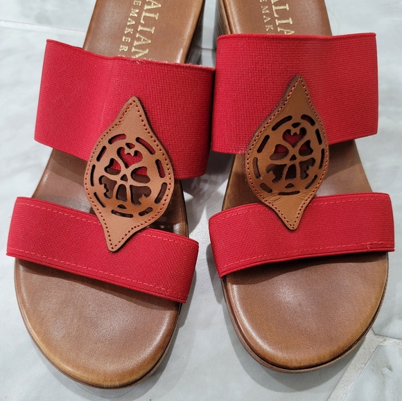 ITALIAN SHOEMAKERS Red Double Strap Slip On Sandals Size 8.5 - Picture 4 of 6